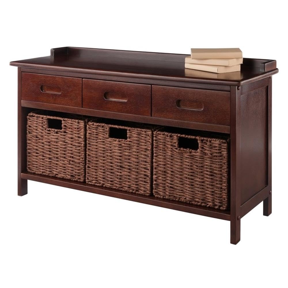 Winsome Wood Adriana 4-Pc Storage Bench with 3 Foldable Woven Baskets - Walnut