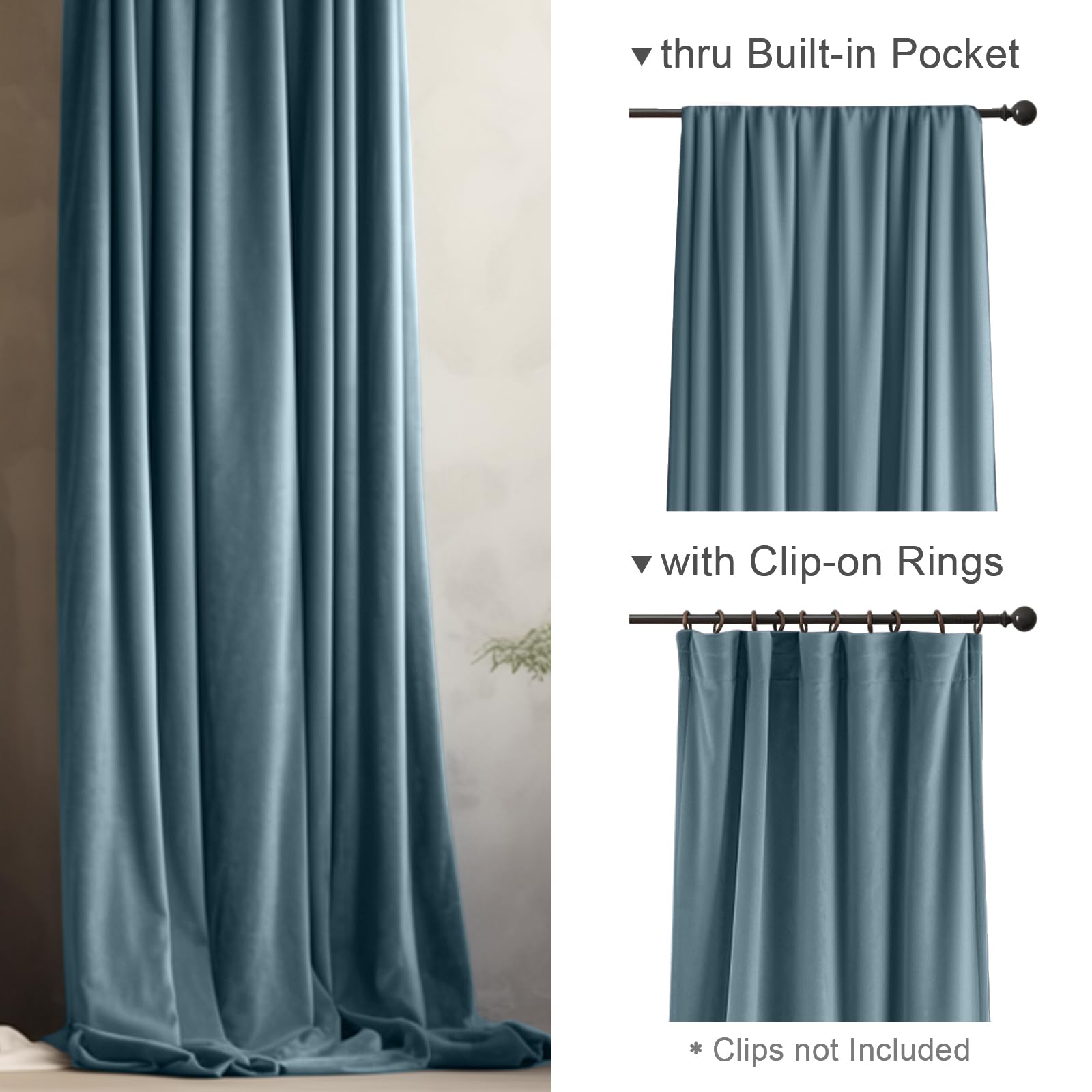 Lazzzy Blackout Velvet Curtains Blue Thermal Insulated Drapes For Dinning Room Darkening Window Treatment Rod Pocket Home Decor Living Room 84 Inch Long Set Of 2 Panels Dark Slate