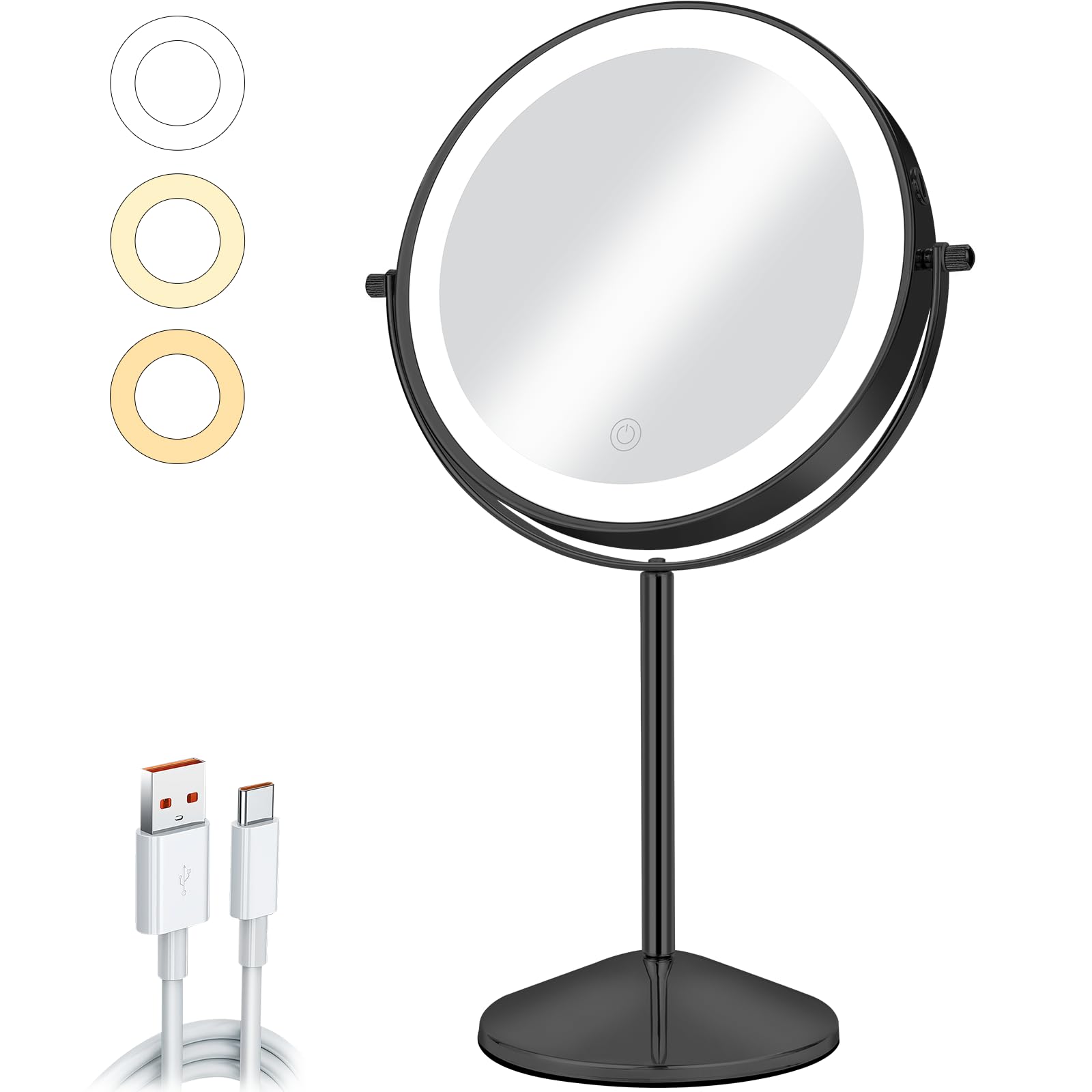AumVum 8 Vanity Mirror with Lights Rechargeable, 1X/10X Magnifying Mirror with Light Double Sided Touch Screen 3 Colors 54 LED L