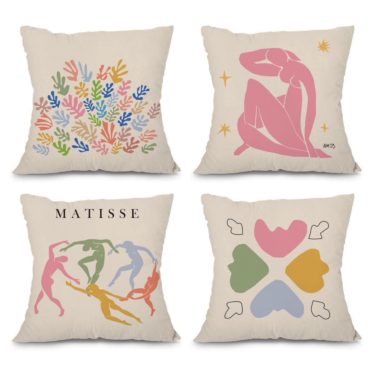 Heilkee Matisse Decor Danish Pastel Throw Pillow Covers Set Of 4 Decorative Soft Pillowcase Minimalist Room Decor Aesthetic Squa