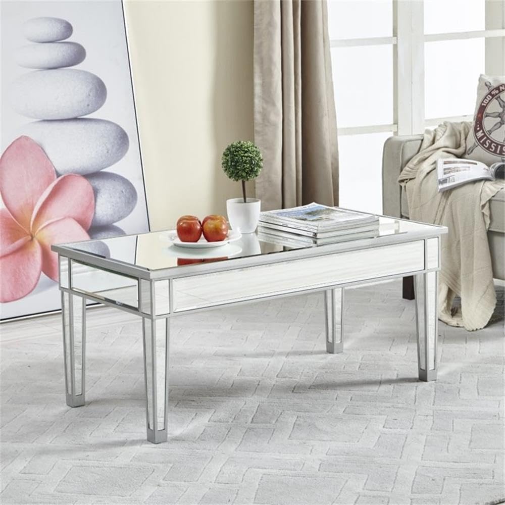 Elegant Decor Reflexion 40" Modern Mirrored Coffee Table in Antique Silver