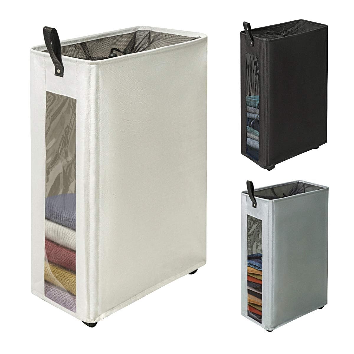 ZERO JET LAG 25 Inches Slim Laundry Storage Hamper - Large Rolling Clothes Hamper - Rolling Storage Bin - Tall Corner Basket - C