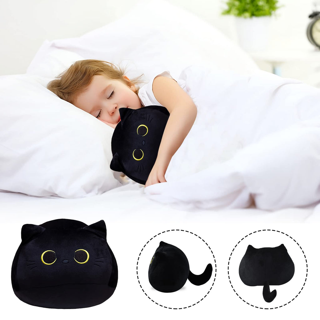 Auderhine 10' Cute Black Cat Plush Toys, Soft Cat Pillow Squishy Plushies, Cat Stuffed Animals Kawaii Plush Toys Home Decoratio