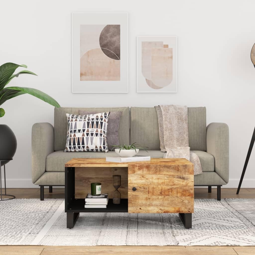 vidaXL Solid Wood Mango and Engineered Wood Coffee Table - Industrial Rectangular Brown Coffee Table with Storage and Practical Door for Living Room