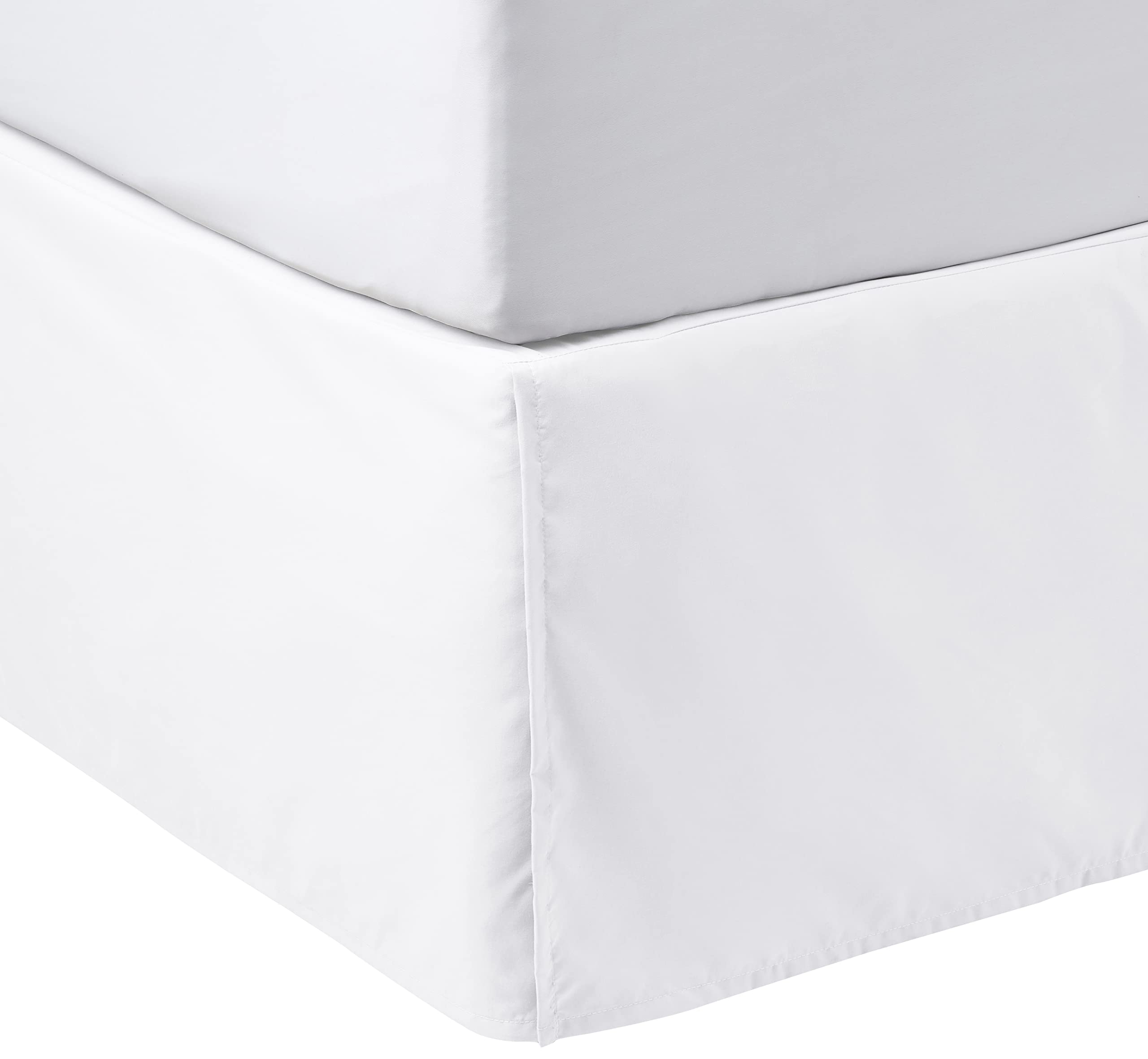 Amazon Basics Lightweight Pleated Bed Skirt, Queen, Bright White, Solid