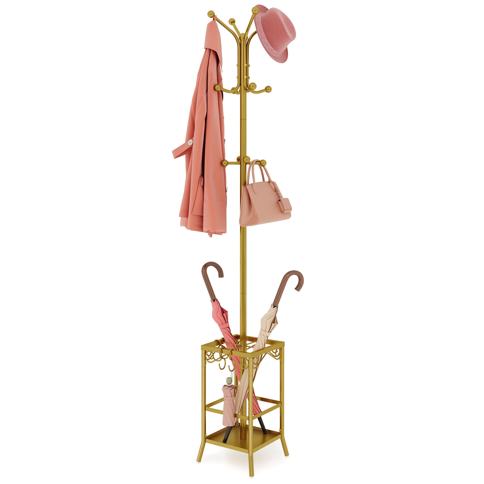 Hoctieon Coat Rack Freestanding, Coat Hanger Stand,Umbrella Holder, Hall Tree With 12 Hooks, Standing Coat Rack,Floor Standing M