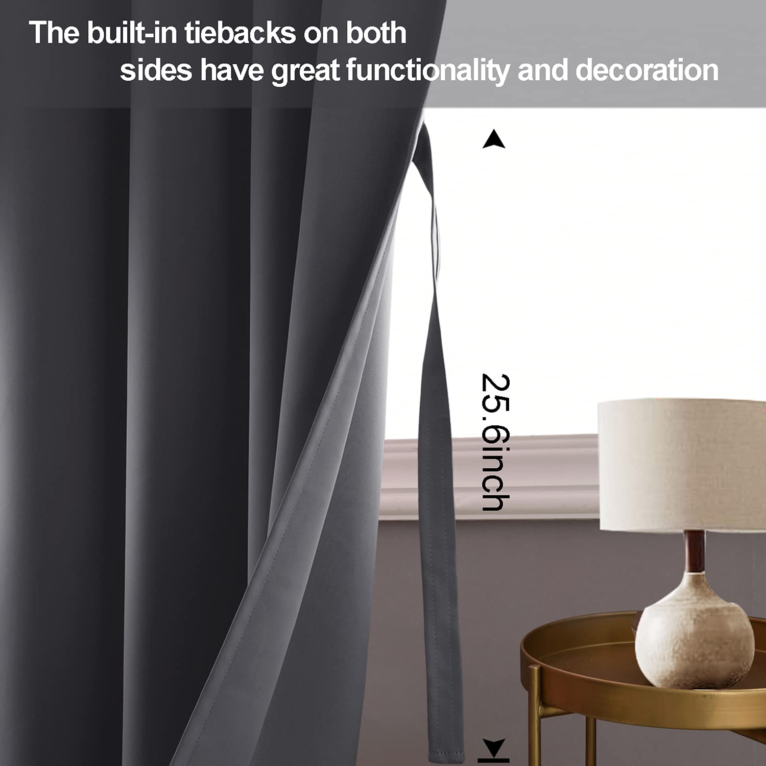 Jiuzhen Dark Grey Blackout Curtains With Tiebacks Thermal Insulated, Light Blocking And Noise Reducing Grommet Curtains For Bedroom And Living Room, Set Of 2 Window Curtain Panels, 60 X 84 Inch Length