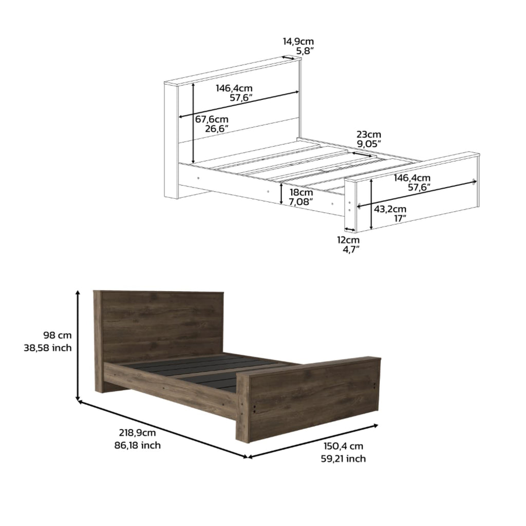 Barrie Full Size Bed Base With Headboard, Dark Brown