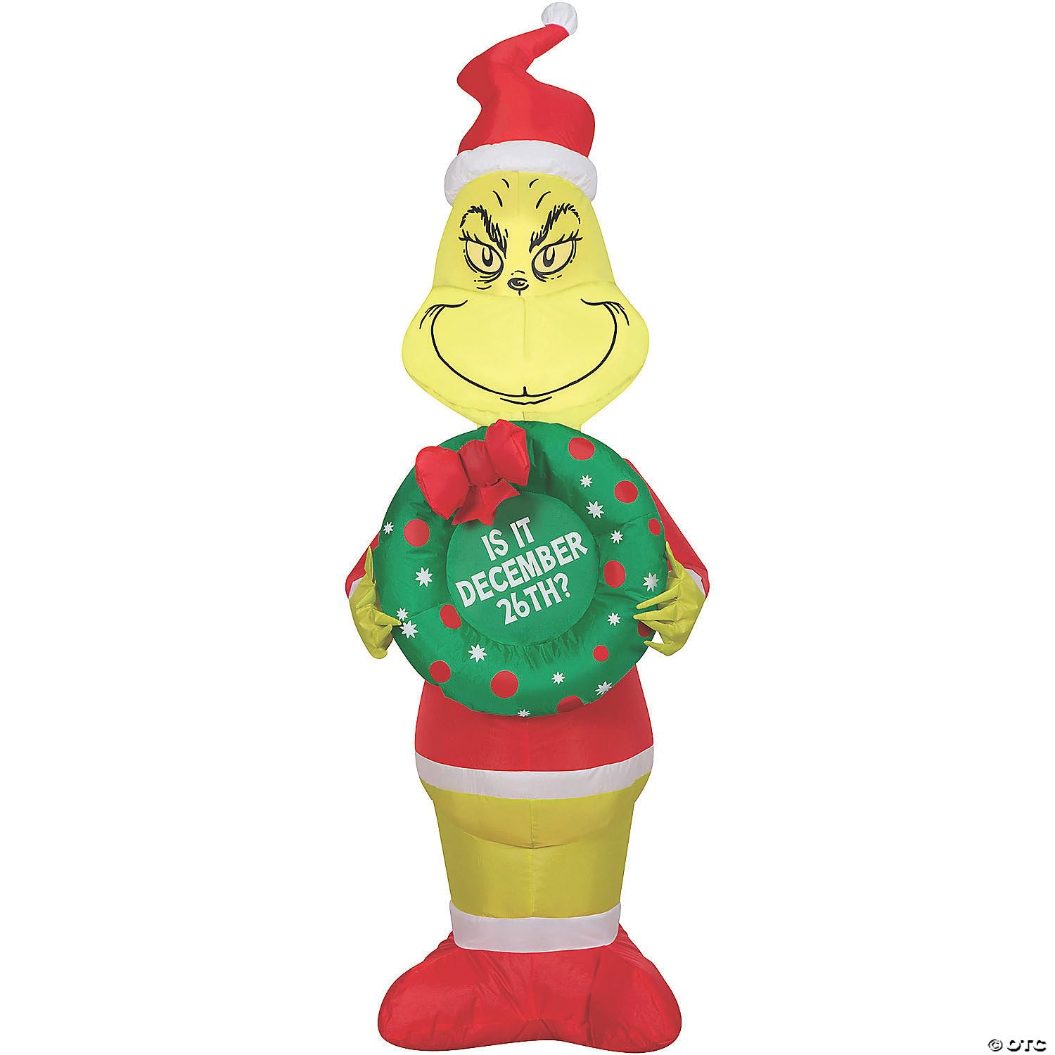 Gemmy Christmas Airblown Inflatable Inflatable Grinch with Wreath, 4 ft Tall, Yellow