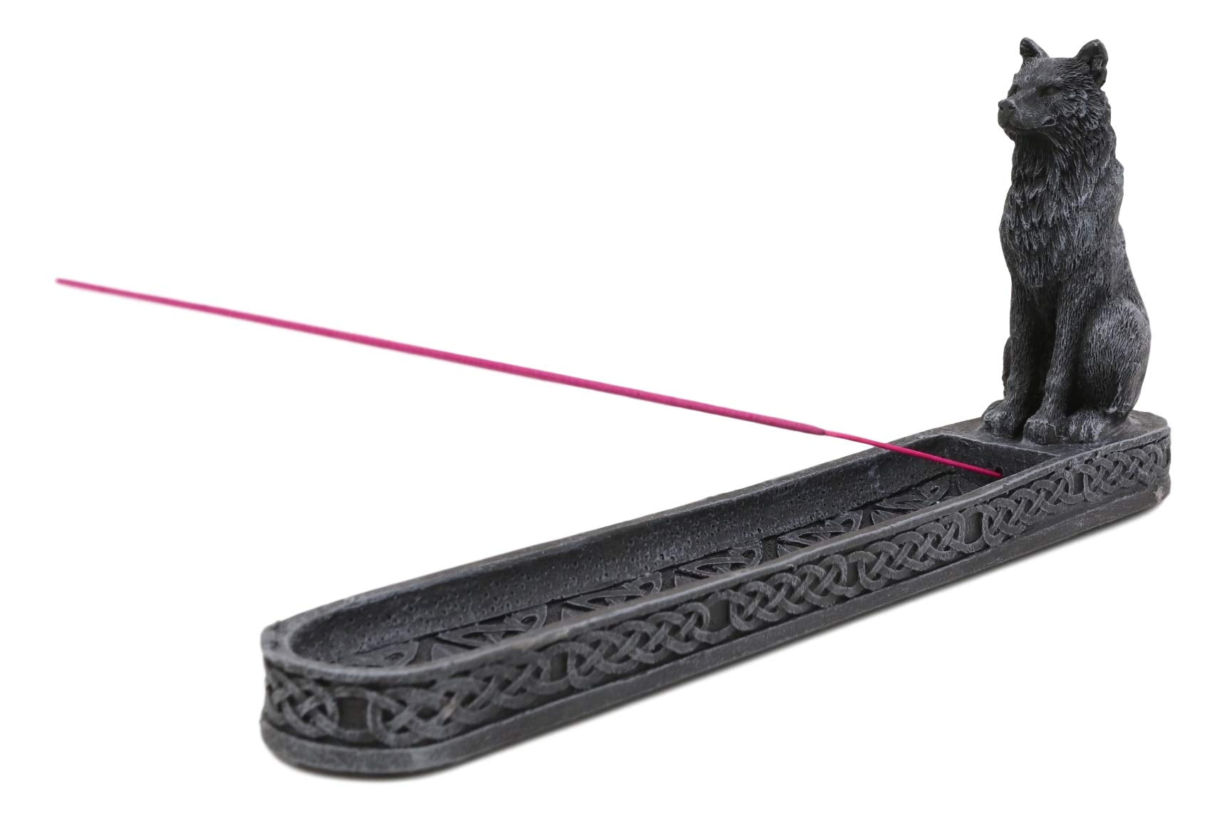 Ebros Moonlight Remus Stoic Sitting Alpha Wolf Incense Burner Holder Figurine with Celtic Knotwork Details As Home Fragrance Dec