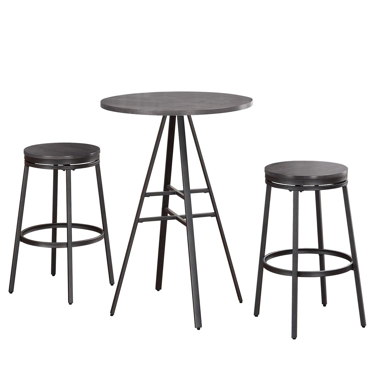 American Woodcrafters Chesson 3-Piece Gray Metal Pub Height Table Set with Backless Swivel Stools