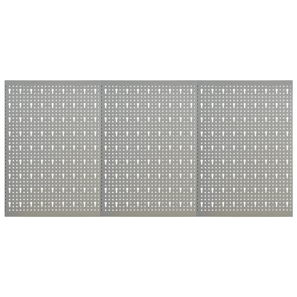 vidaXL Solid Steel Wall-mounted Peg Boards Set of 3 - Durable Workshop and Garage Tool Organizer with Perforated Panel Design, 4