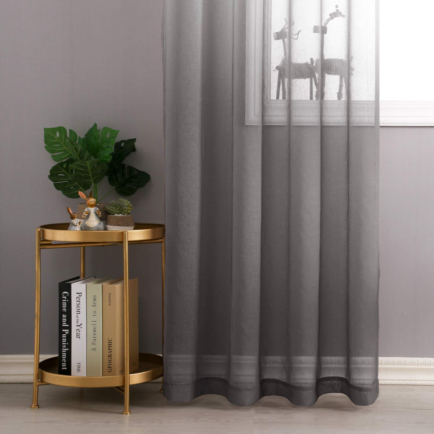 Dwcn Faux Linen Grey Ombre Sheer Curtains - Gradient Semi Voile Grommet Top Window Curtains For Bedroom And Living Room, Set Of