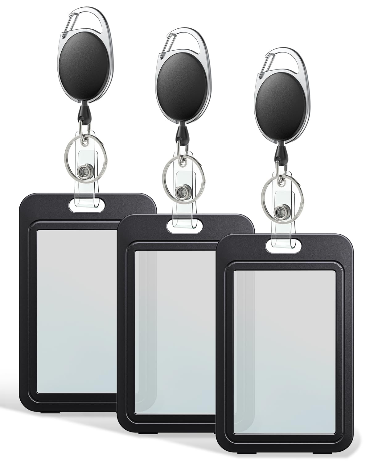 Uniclife 3 Pack Id Badge Holder With Double-Sided Windows Vertical Card Case With Retractable Badge Reel Plastic Card Protector