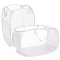 2 Pcs Durable Collapsible Laundry Baskets - Reinforced Mesh Pop Up Laundry Hamper with Pocket, Foldable Dirty Clothes Hamper wit