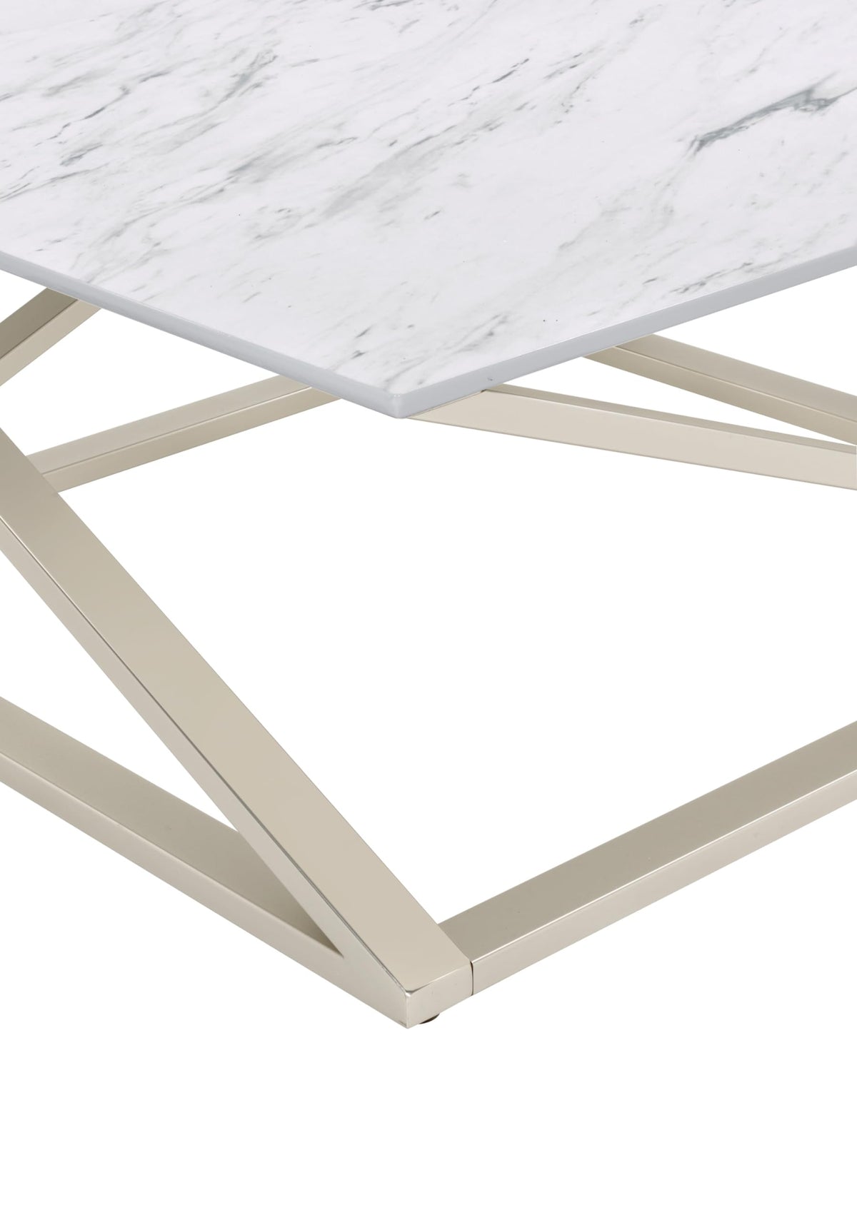 Steve Silver Co Zurich Contemporary Faux Marble Coffee Asymmetrical Matte Chrome Base Table, 36 x 36 x 18, White