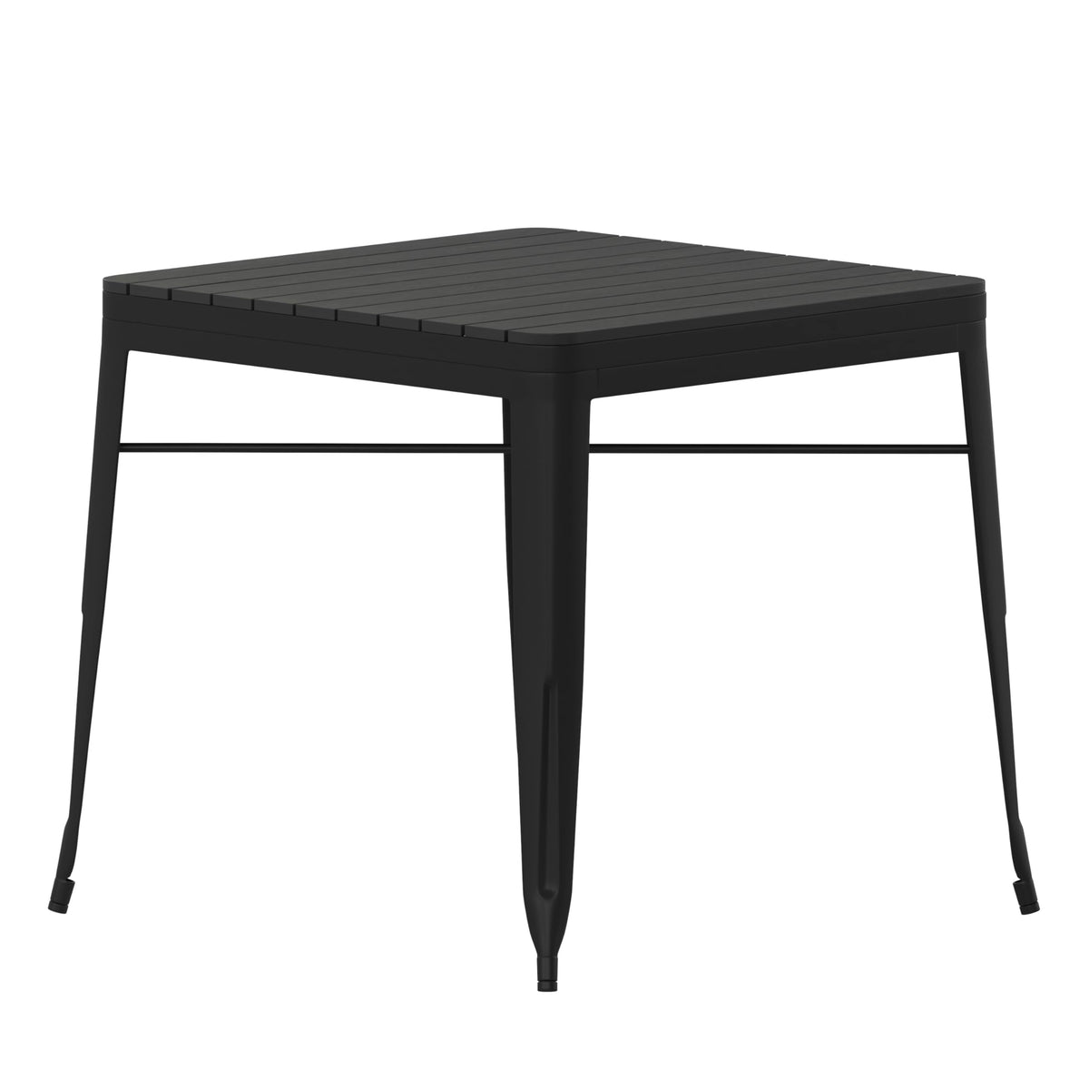 31.5 Black Steel Patio Dining Table for 4 with Black Poly Resin Slatted Top