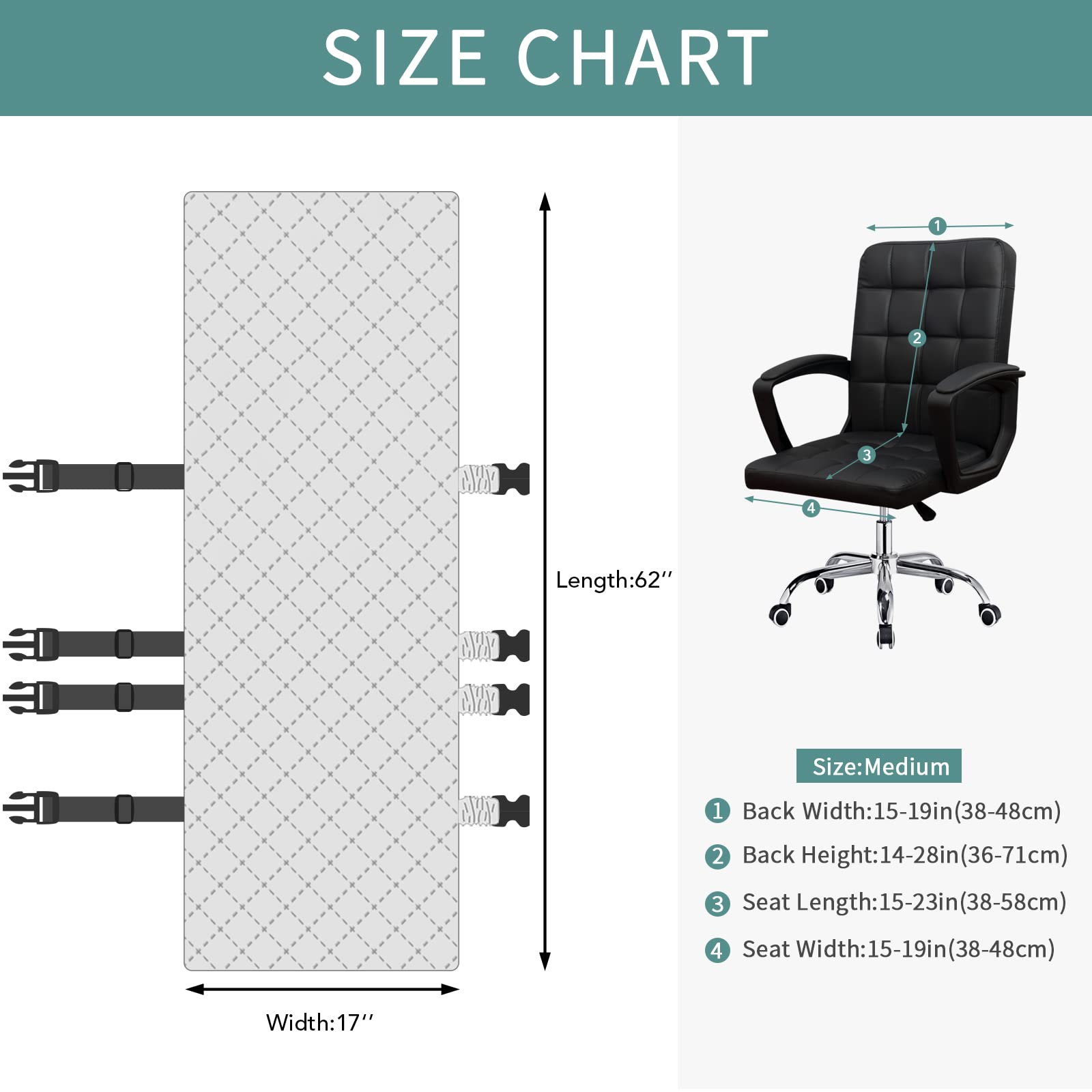 Easy-Going Reversible Office Chair Cover Water Resistant Dining Chair Cover Soft Desk Computer Chair Slipcover With Anti-Slip Buckle For Armchair Or Armless Chair (Medium, White/White)