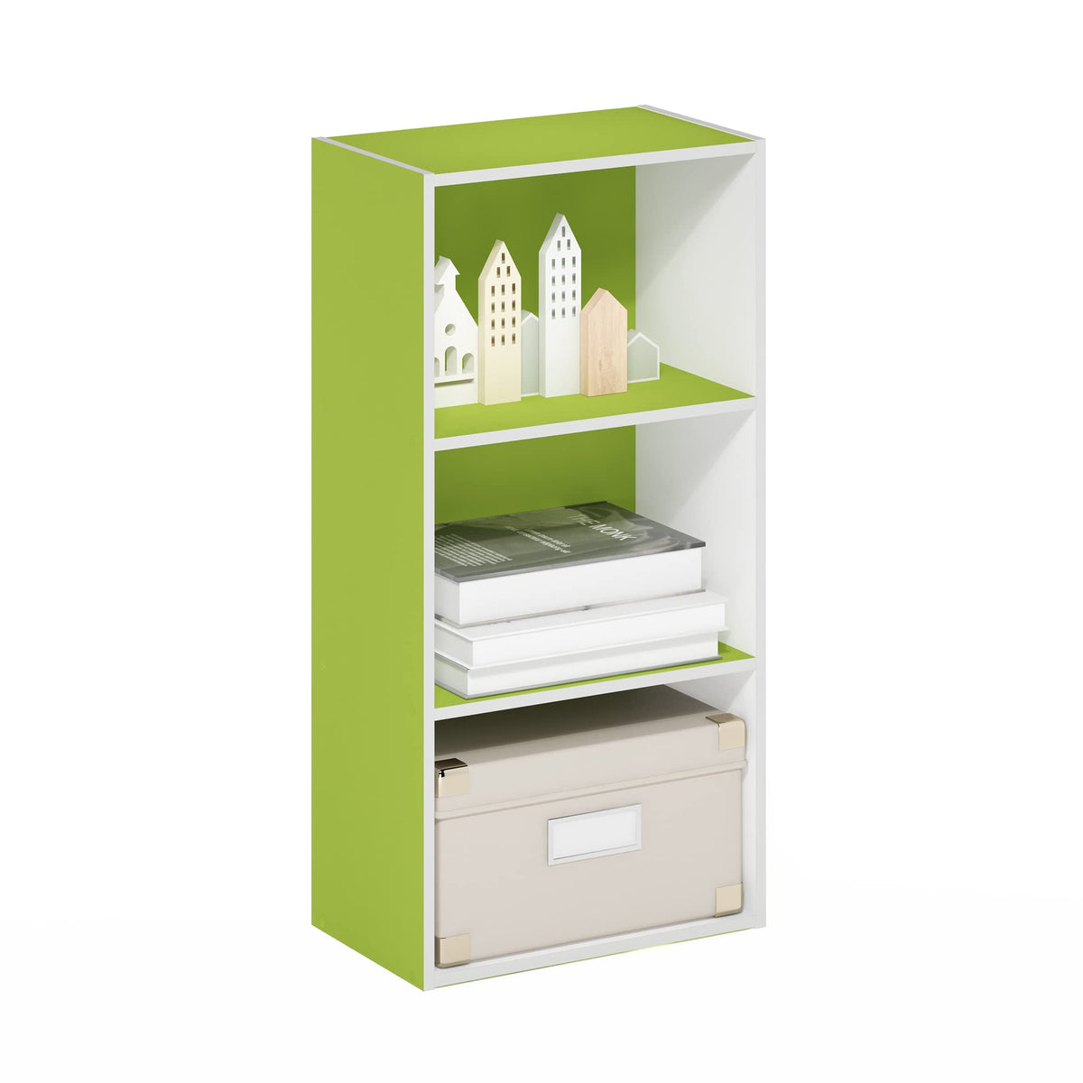 Furinno Luder 3-Tier Open Shelf Bookcase, Green/White