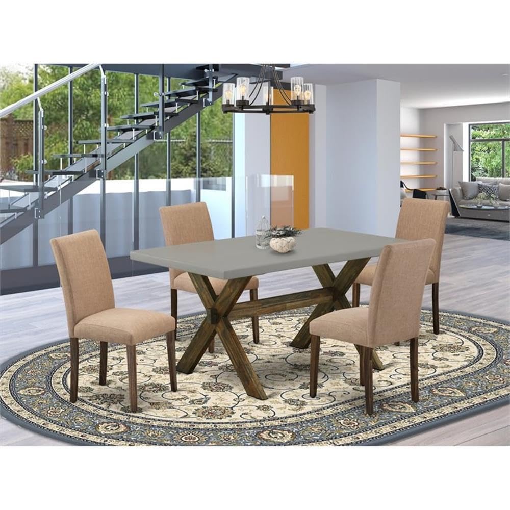 East West Furniture X796Ab747-5 5 Piece Dining Table Set For 4 Includes A Rectangle Kitchen Table With X-Legs And 4 Light Sable Linen Fabric Parson Dining Chairs, 36X60 Inch, Multi-Color