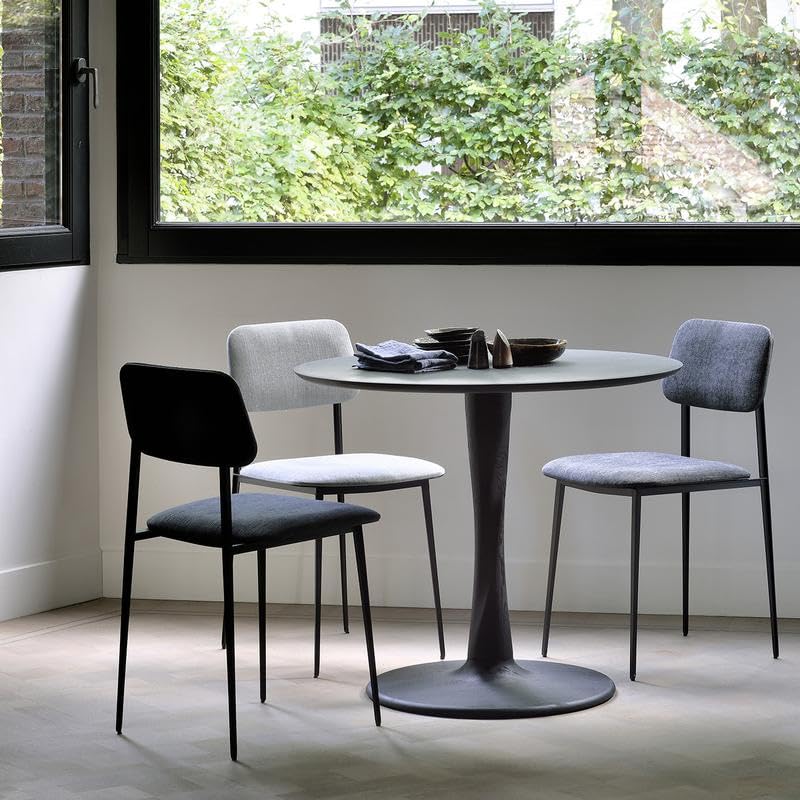 The Kashth Solid Wood Modern Round Dining Table With Black Metal Base  Contemporary Small Table (Only Dining Table)
