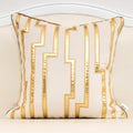 Alerfa White Geometric Gold Leather Striped Throw Pillow Covers 18X18 Inch, Luxury European Cushion Cases Decorative Pillows For