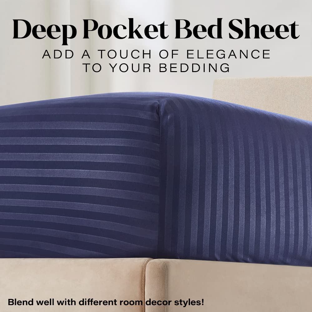 Elaine Karen King Italian Prestige Collection Striped Bed Sheet Set - 1800 Luxury Soft Microfiber Deep Pocket 4-Piece Bedding Se