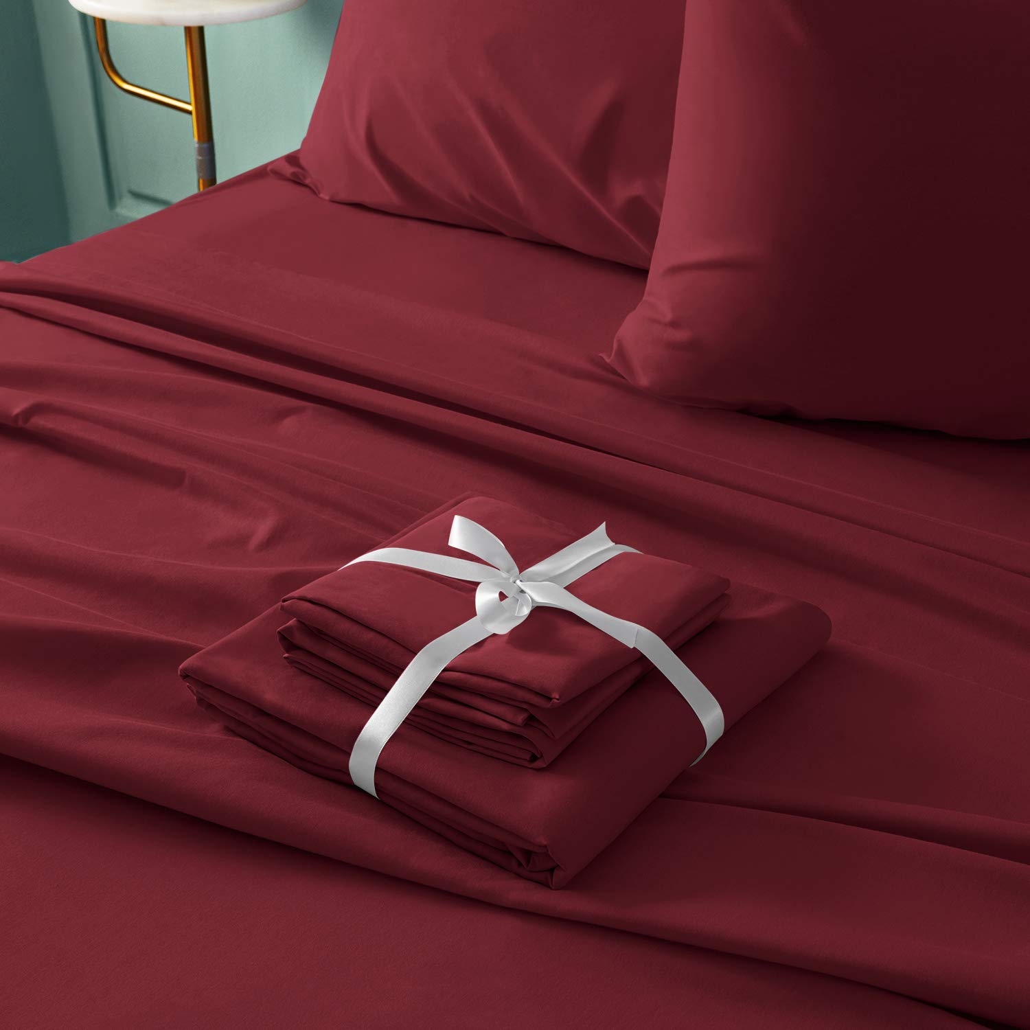 Bysure 6 Pieces Bed Sheets Set(Full, Burgundy) - Hotel Luxury Super Soft 1800 Thread Count 100% Microfiber Sheets With Deep Pock