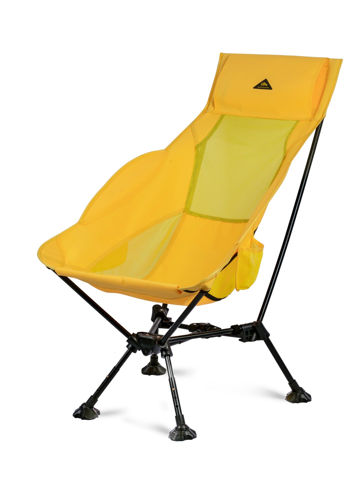 iClimb Ultralight Compact Camping Folding Beach Chair with Anti-Sinking Large Feet (Yellow - Triangular Frame High Back - 2PC)