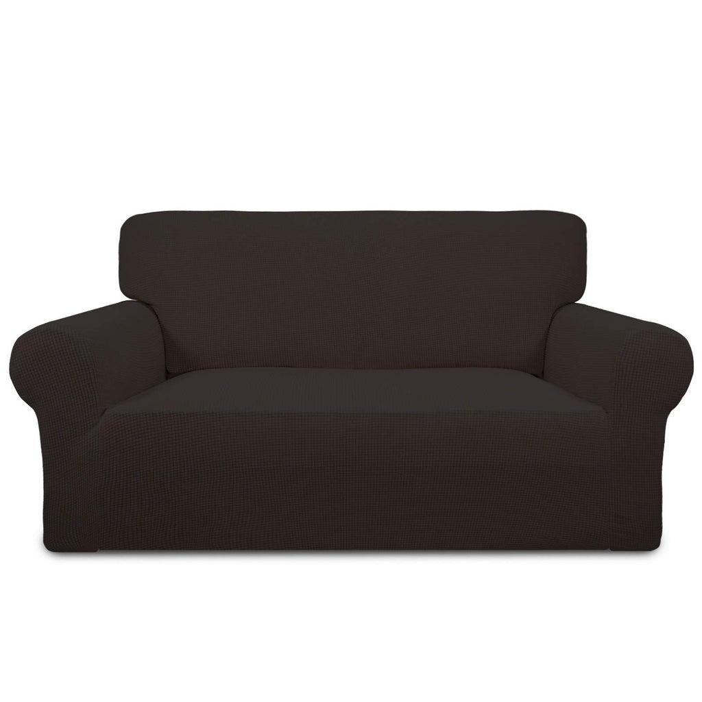 Purefit Stretch Loveseat Sofa Slipcover – Spandex Jacquard Non Slip Soft Couch Sofa Cover, Washable Furniture Protector With Non Skid Foam And Elastic Bottom For Kids (Loveseat, Chocolate)