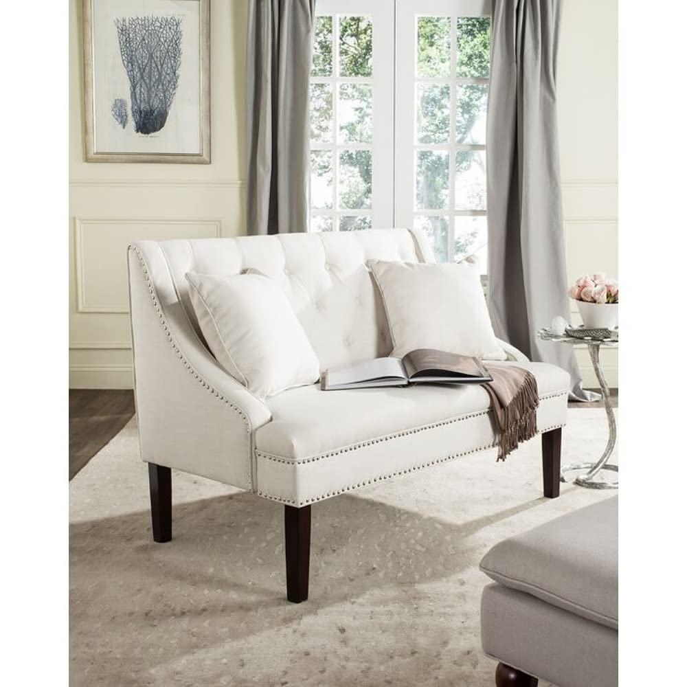 Homecrest Gabriele Upholstered Bench Backrest Ottoman Bench Settee 2 Seater Sofa For Livingroom Bedroom Office (Beige)