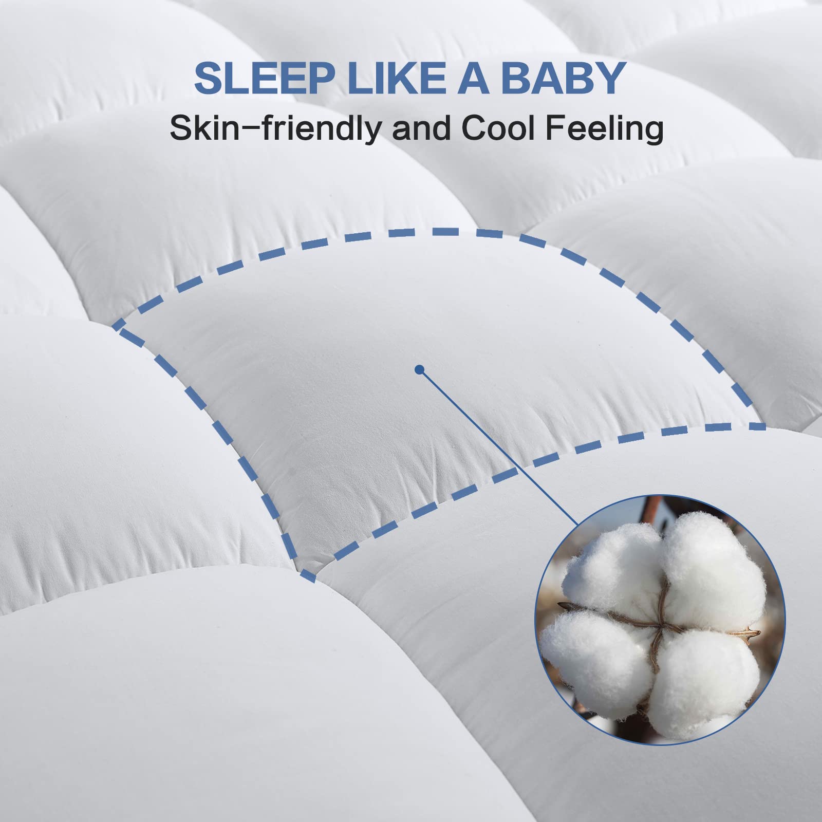 Cohome Queen Size Mattress Topper Extra Thick Cooling Mattress Pad 400Tc Cotton Top Plush Down Alternative Fill Pillow Top Mattr