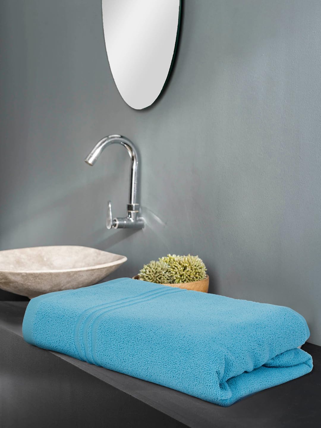 Amazon Brand  Solimo  Bath Towel | Microfiber | 340 GSM | Fade Resistant | Light Blue