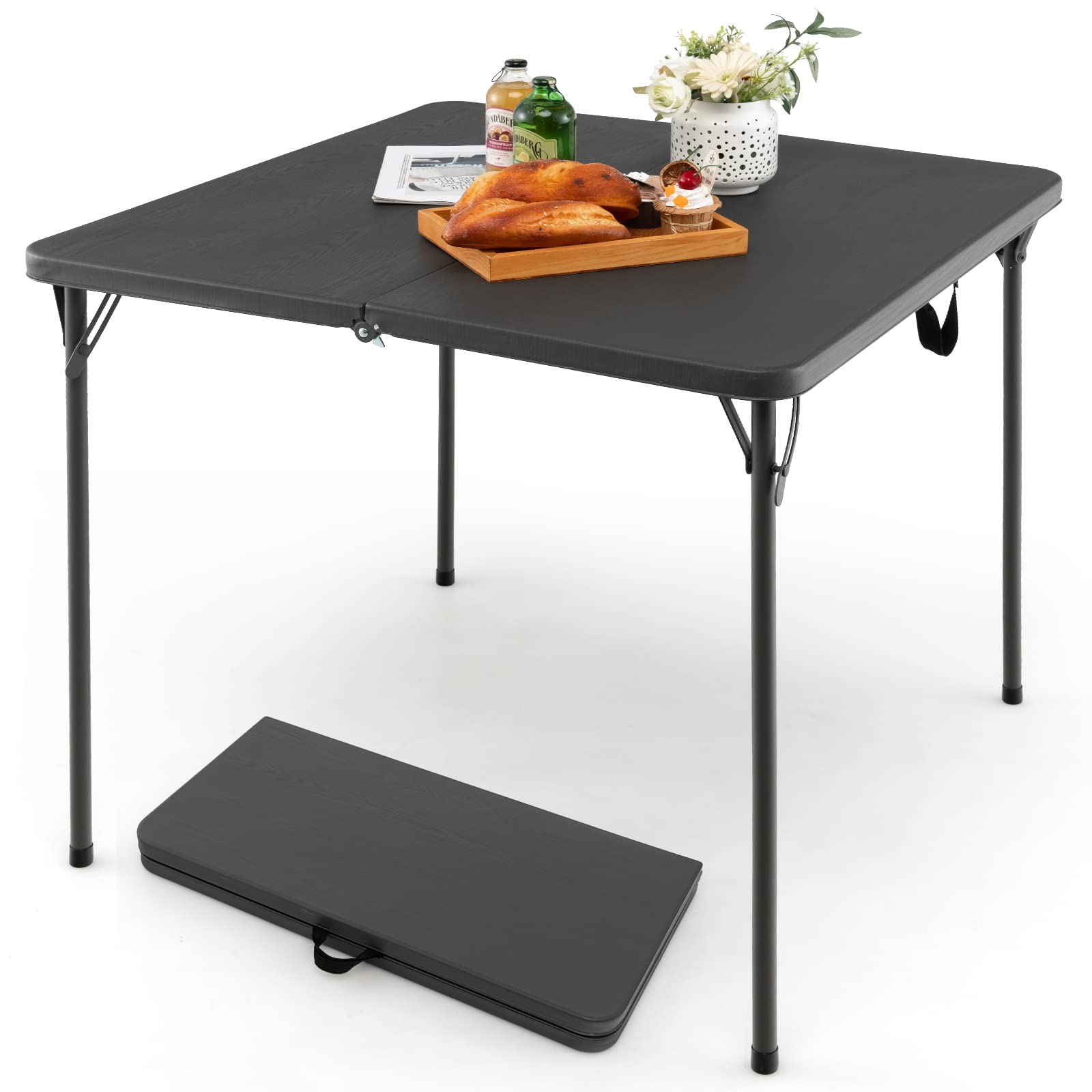 Goplus 34 Square Folding Card Table, Foldable Plastic Folding Tables, Portable Fold Up Table w/Handle, White Indoor Outdoor Util