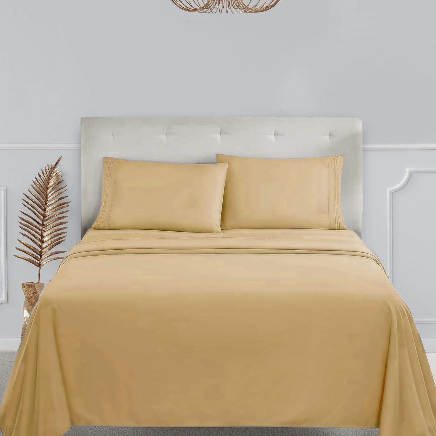 Clara Clark Premier 1800 Series 4Pc Bed Sheet Set - Queen, Camel Gold