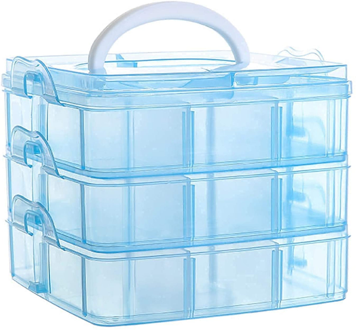 LEAWALL 18 Grids 3 Layer Clear Plastic Organizer Jewelry Storage Box,Transparent Organizer Box for Earring Fishing Portable Jewe
