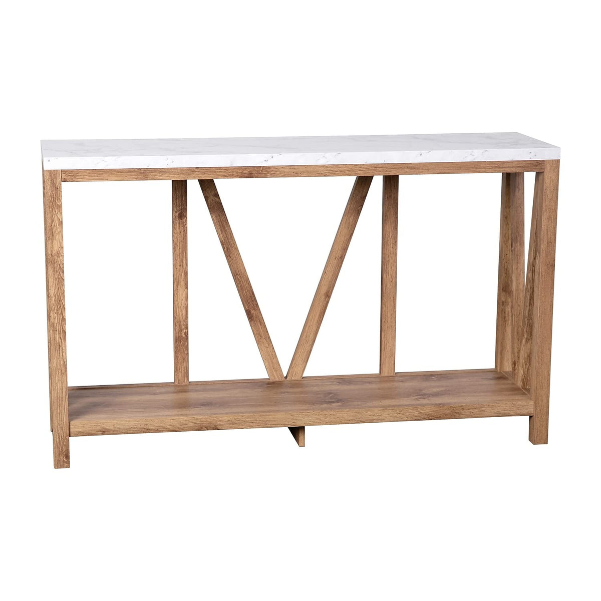 Flash Furniture Charlotte Farmhouse 2-Tier Console Table - Warm Oak Finish Engineered Wood Frame - Marble Finish Tabletop - For Entryway or Living Room