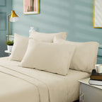 Bysure 6 Pieces Bed Sheets Set(Full, Cream/Beige) - Hotel Luxury Super Soft 1800 Thread Count 100% Microfiber Sheets With Deep P
