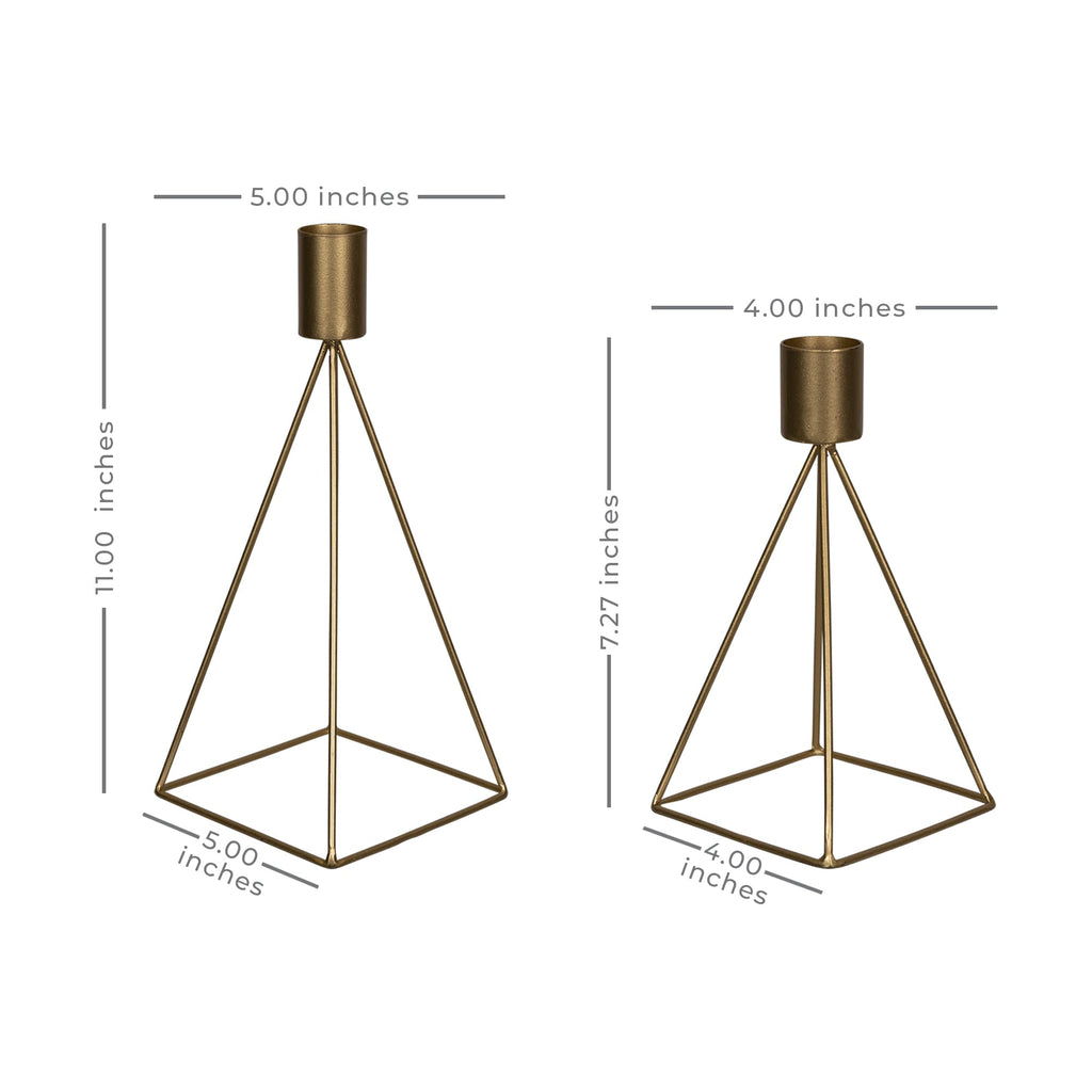 Stratton Home Decor Modern Set Of 2 Gold Geometric Taper Candle Holders