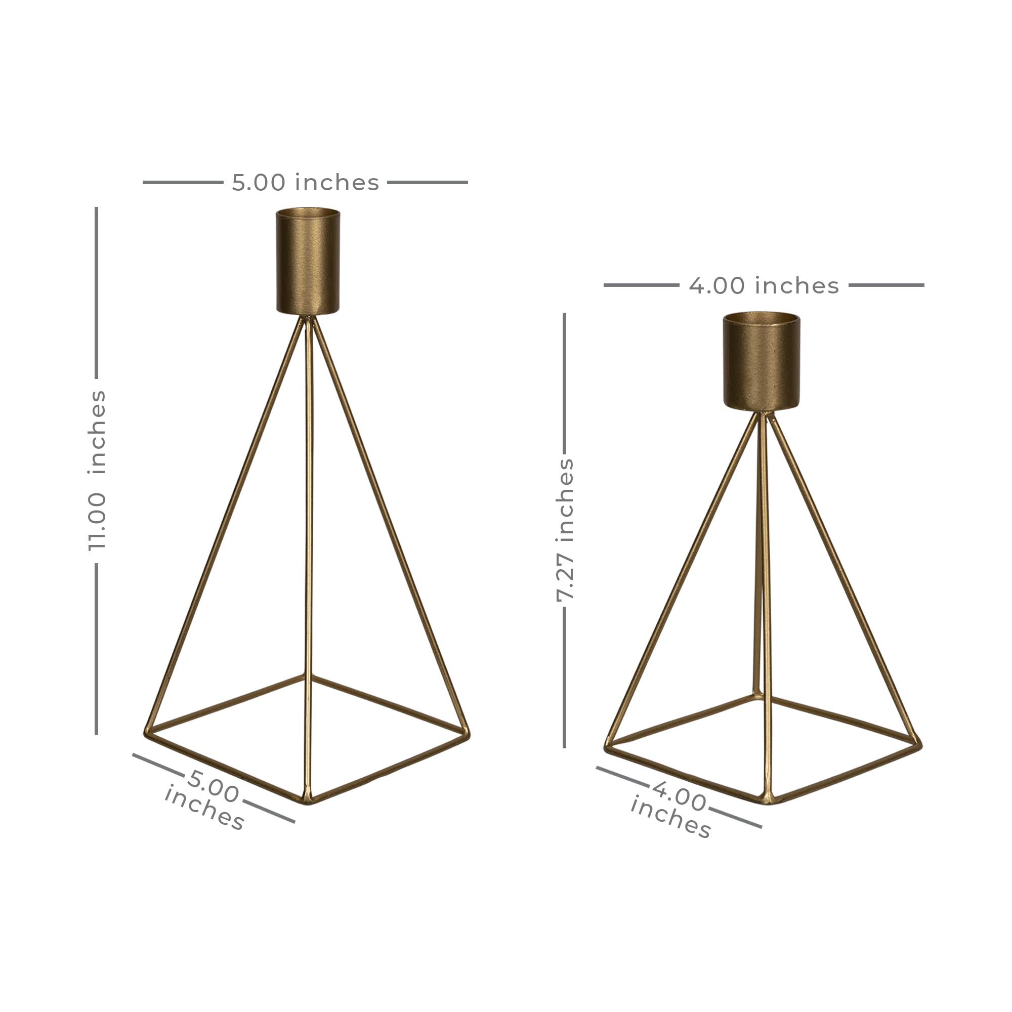 Stratton Home Decor Modern Set Of 2 Gold Geometric Taper Candle Holders