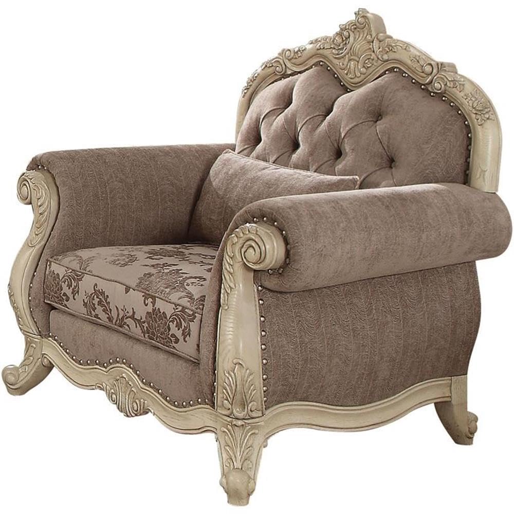Acme Ragenardus Chair in Gray Fabric & Antique White