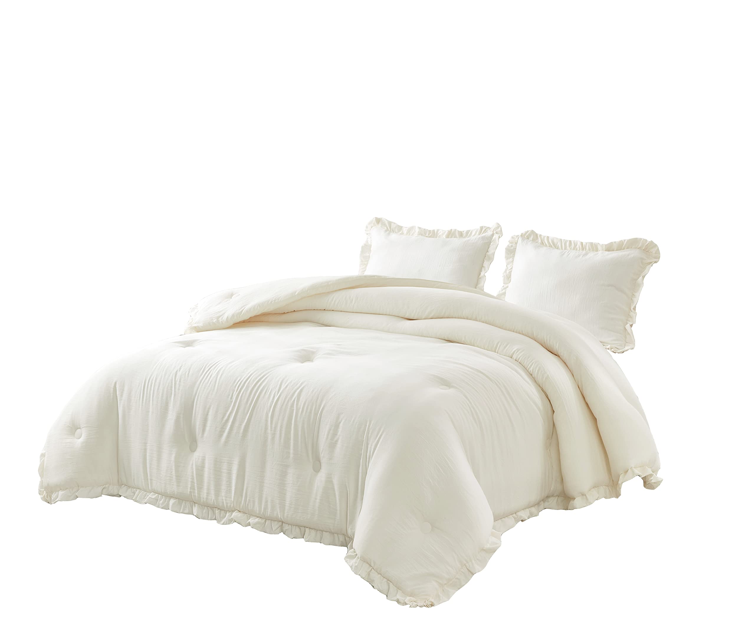 Chezmoi Collection Nora 2-Piece Ruffled Edge Trim Soft Washed Microfiber Comforter Set (Twin, Ivory)