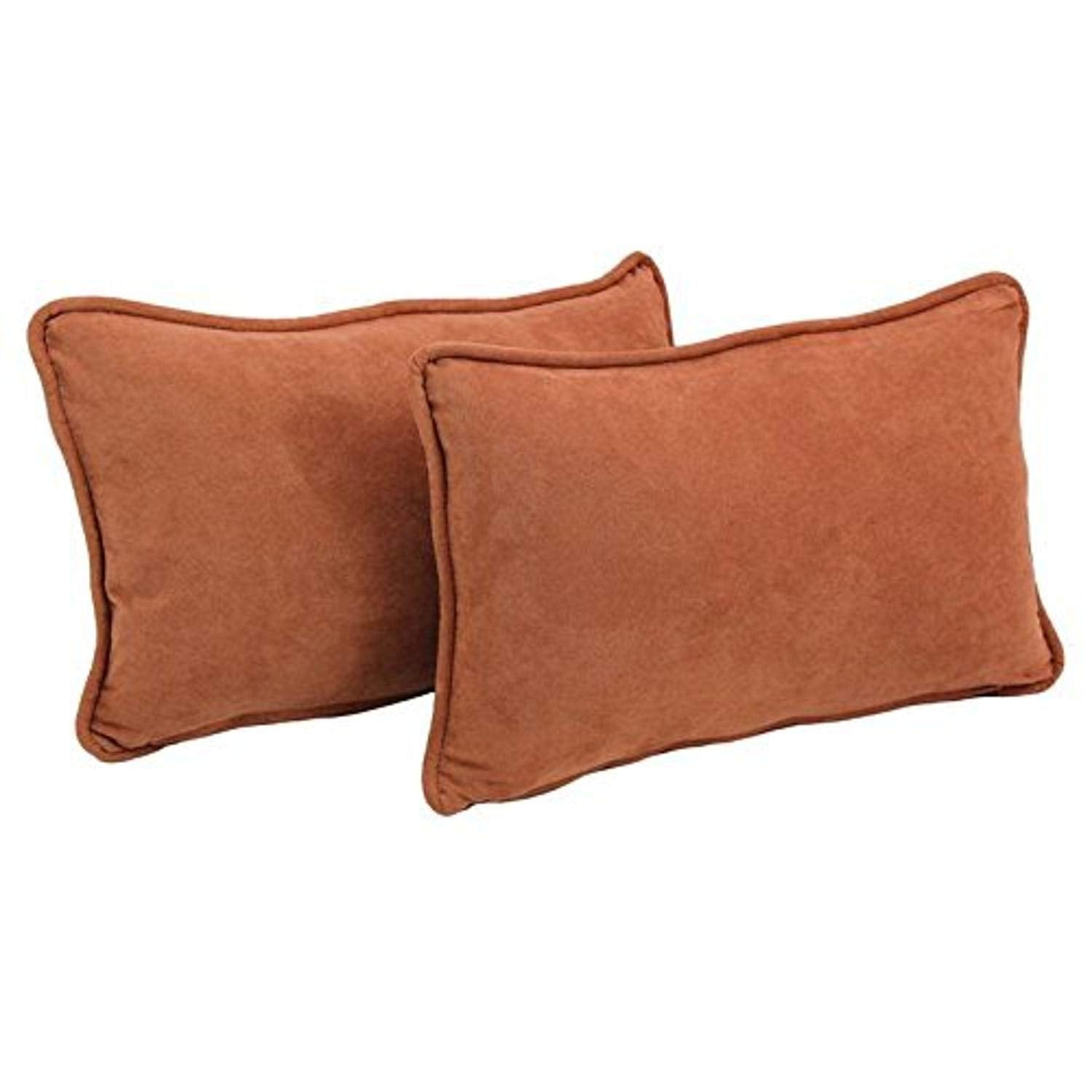 Blazing Needles Corded Solid Microsuede Rectangular Throw Pillows with Inserts (Set of 2), 20" by 12", Spice