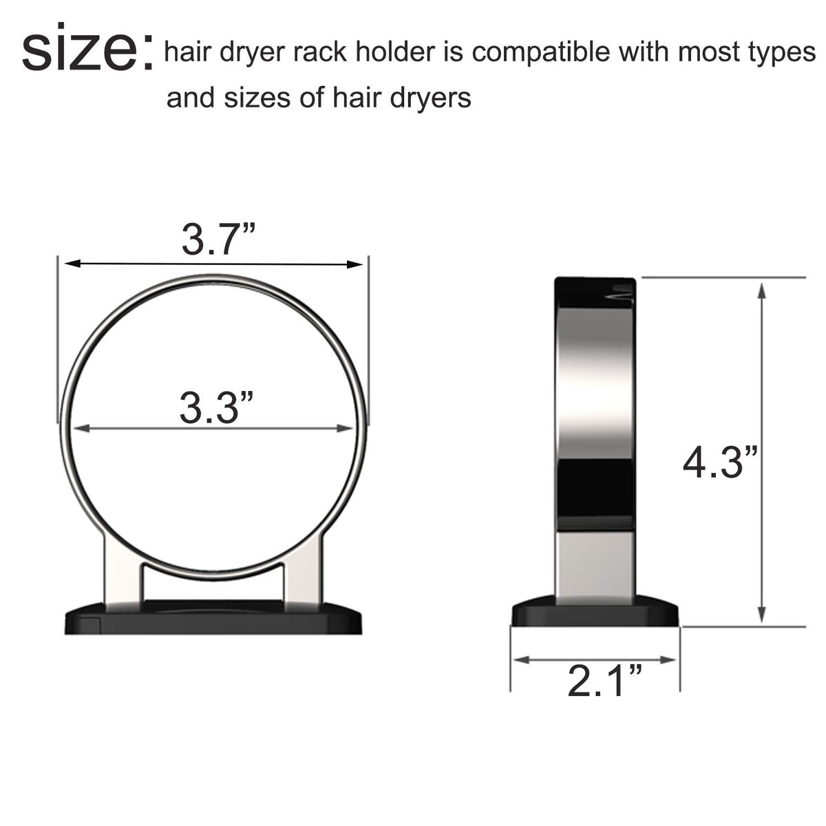 RAIKEDR Hair Dryer Holder - Extra Large Rim Bathroom Cabinet Door Stand, Wall Mount, White, L 3.7”×W 2.1”×H 4.3”