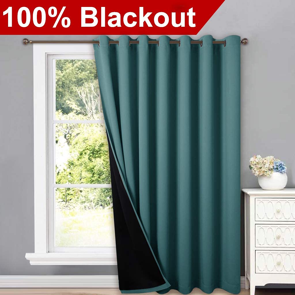 Nicetown 100% Blackout Patio Sliding Door Curtain, Wide Lined Drape, Keep Warm Drapery, Sliding Glass Door Panel For Oversleep(Sea Teal, 1 Panel, 100 Inches Wide X 95 Inches Long