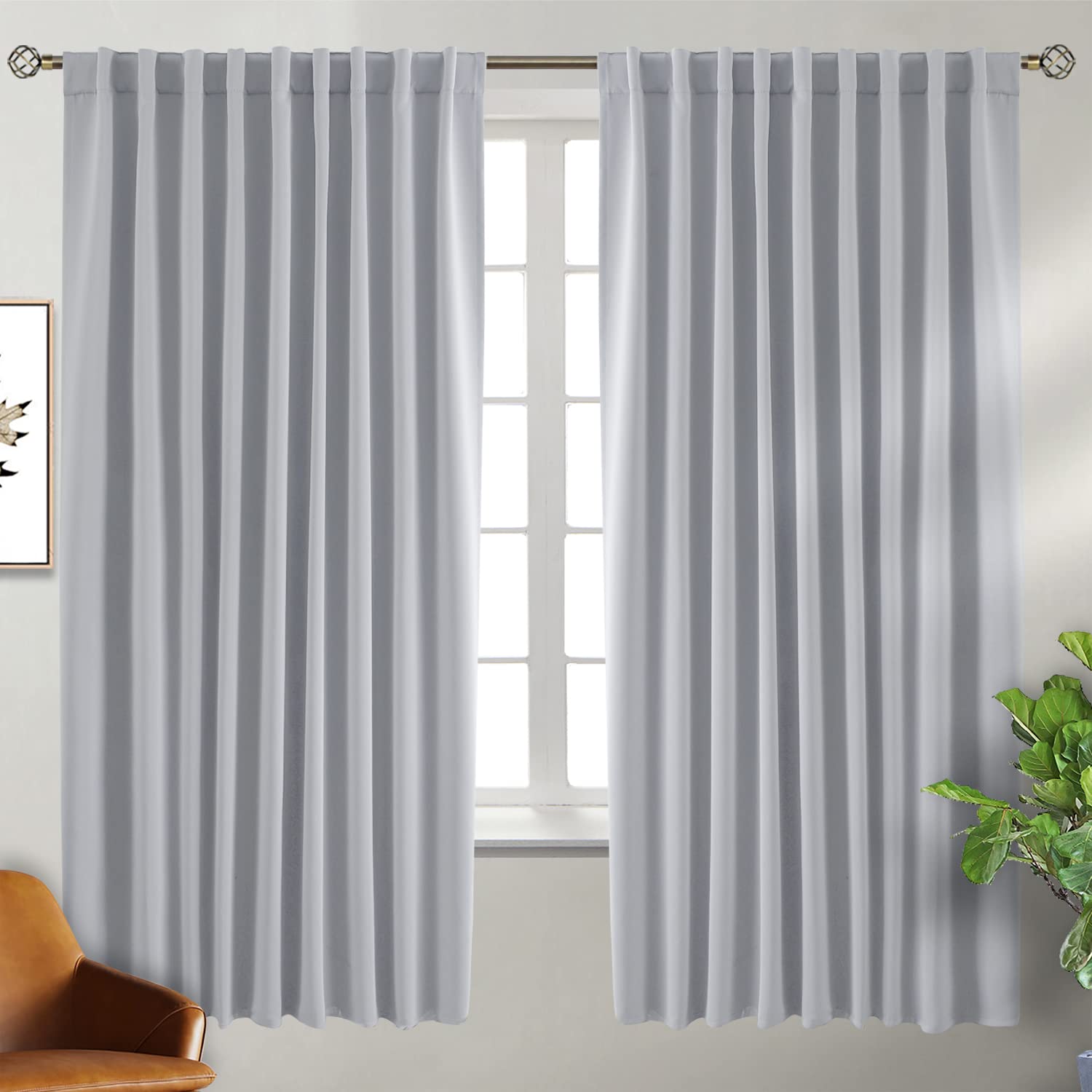 Bgment Rod Pocket And Back Tab Blackout Curtains For Bedroom - Thermal Insulated Room Darkening Curtains For Living Room, 2 Window Curtain Panels (70 X 63 Inch, Light Grey)