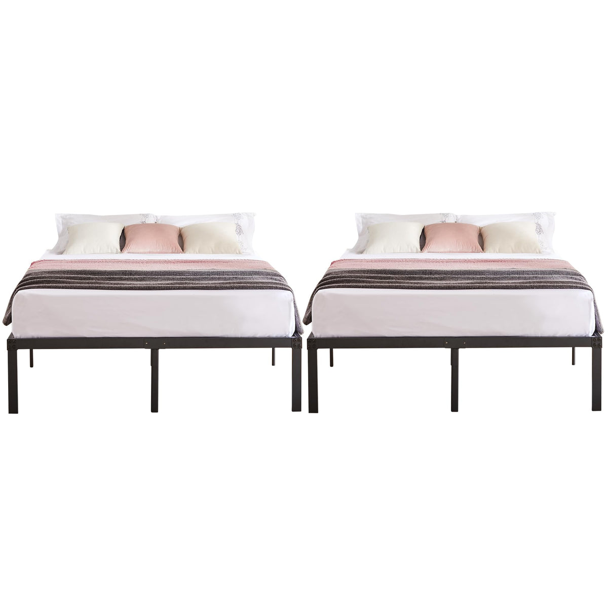 Vecelo 14 Inch Metal Queen Size Bed Frame,Black Basic Steel Slats Platform, Easy Assembly Heavy Duty Noise Free/No Box Spring Needed,Modern(2 Set)