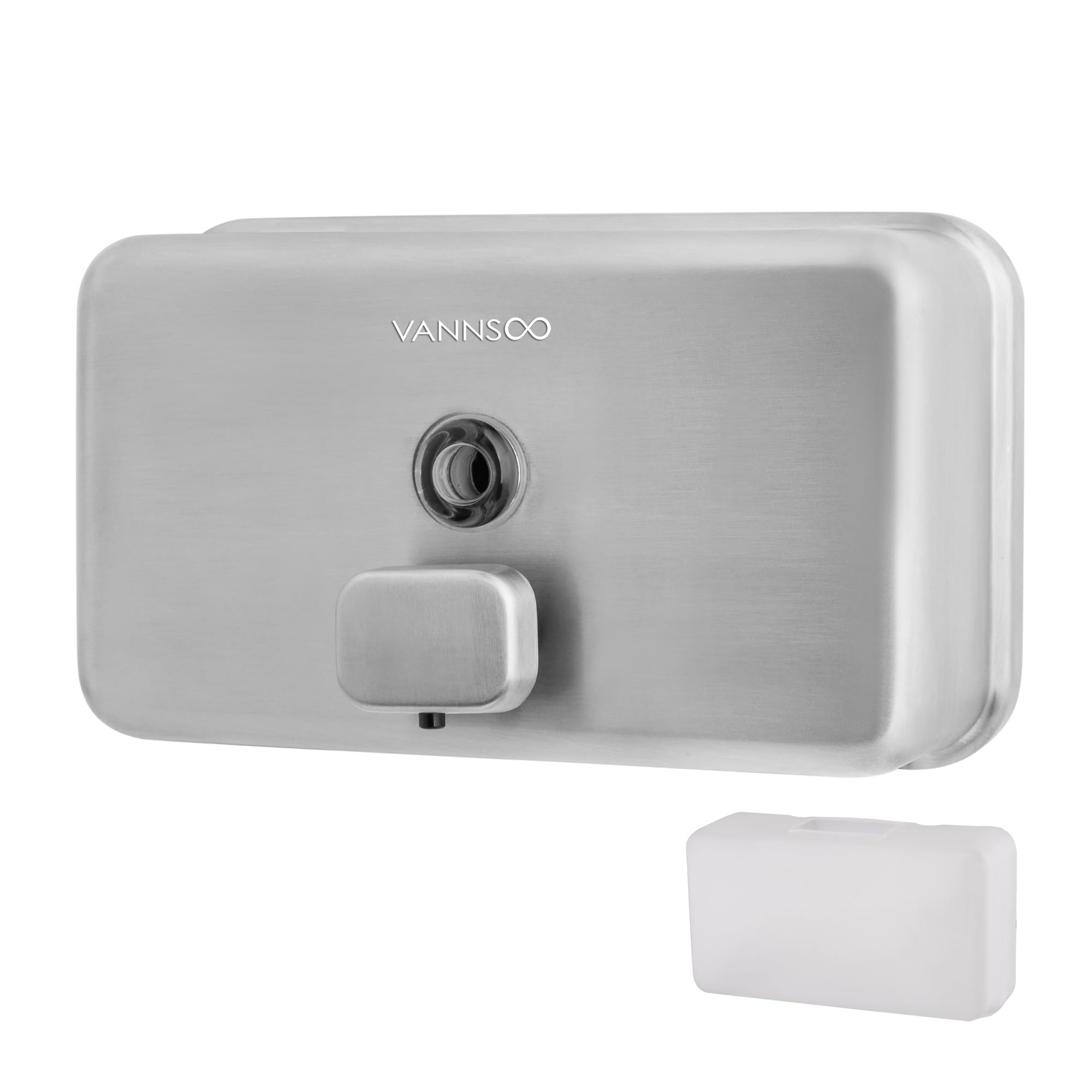 VANNSOO Wall Mounted Hand Soap Dispenser Bathroom, 1100ml 37oz Commercial Stainless Steel Liquid Soap Dispenser Wall Mount (Hori