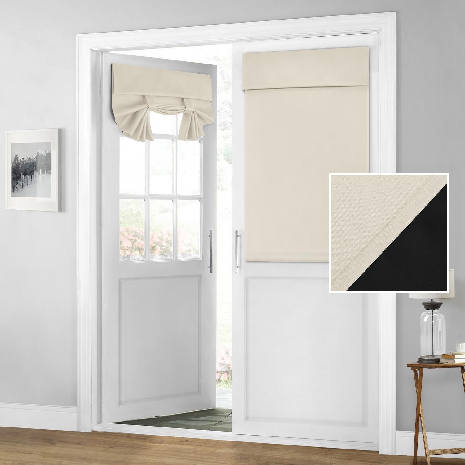 Homeideas 100% Blackout French Door Curtains, Privacy Door Curtains For Door Window, 34 X 40 Inch Room Darkening Curtains, Thermal Insulated Door Window Shades For Bedroom, (1 Panel, Beige)