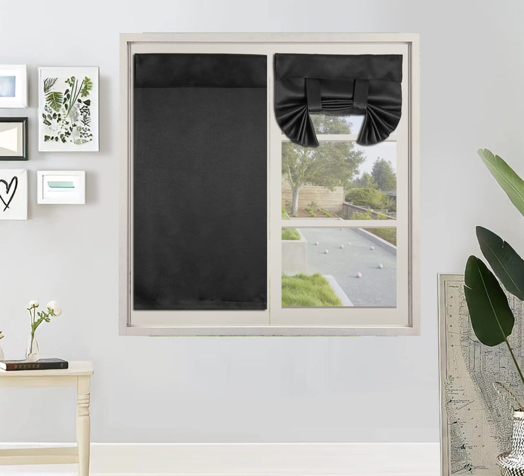 Pi Blackout Door Window Curtain 2 Panles,Privacy Thermal Insulated Blinds Curtain For Glass Door/Classroom/Sliding Door/Tie Up Shade (W34Xl40,Black)
